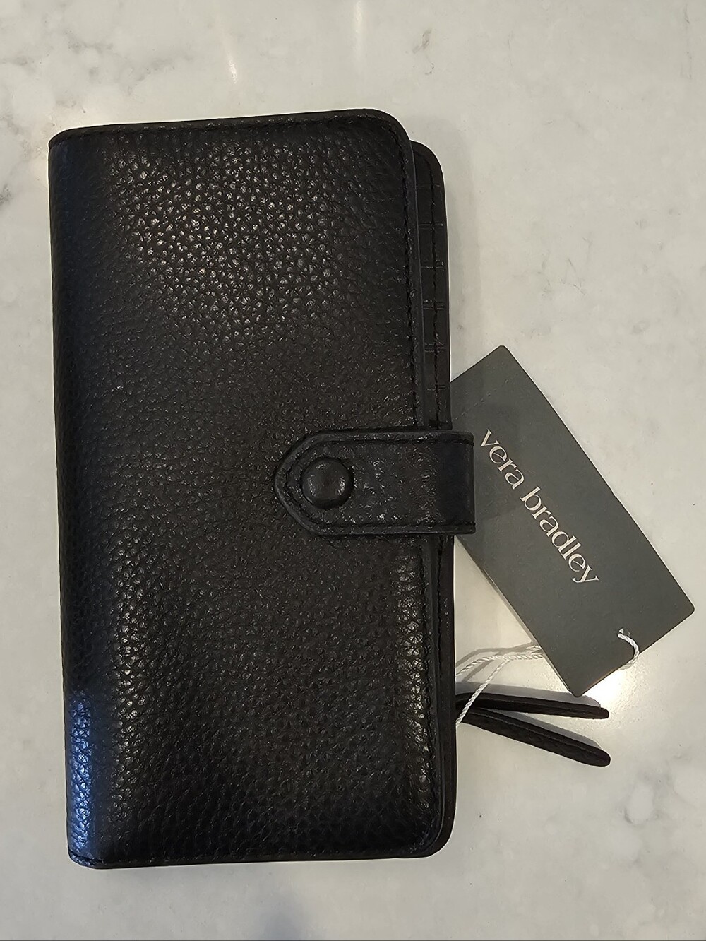 Vera Bradley Black Pebbled Leather Tab Wallet